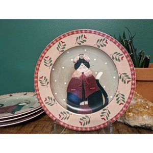 Vintage Oneida Fiddlestix Holiday Cats Stoneware Plates - Set of Four